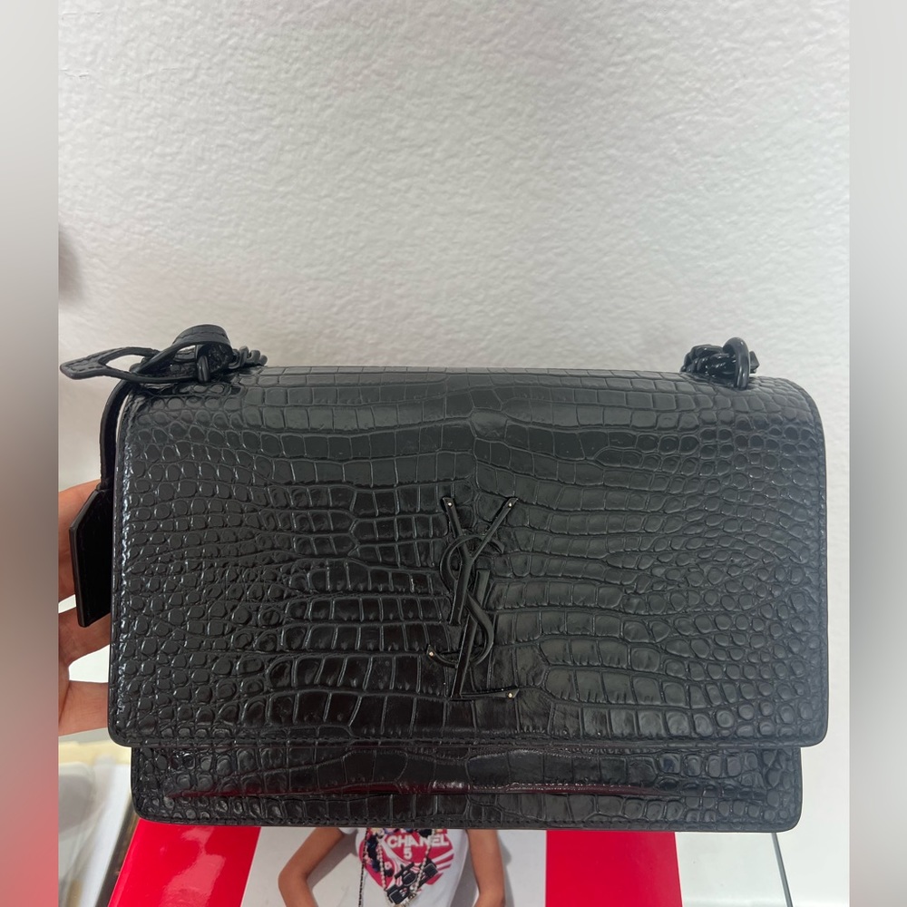 YSL Sunset Handbag (size medium) in Black Crocodile